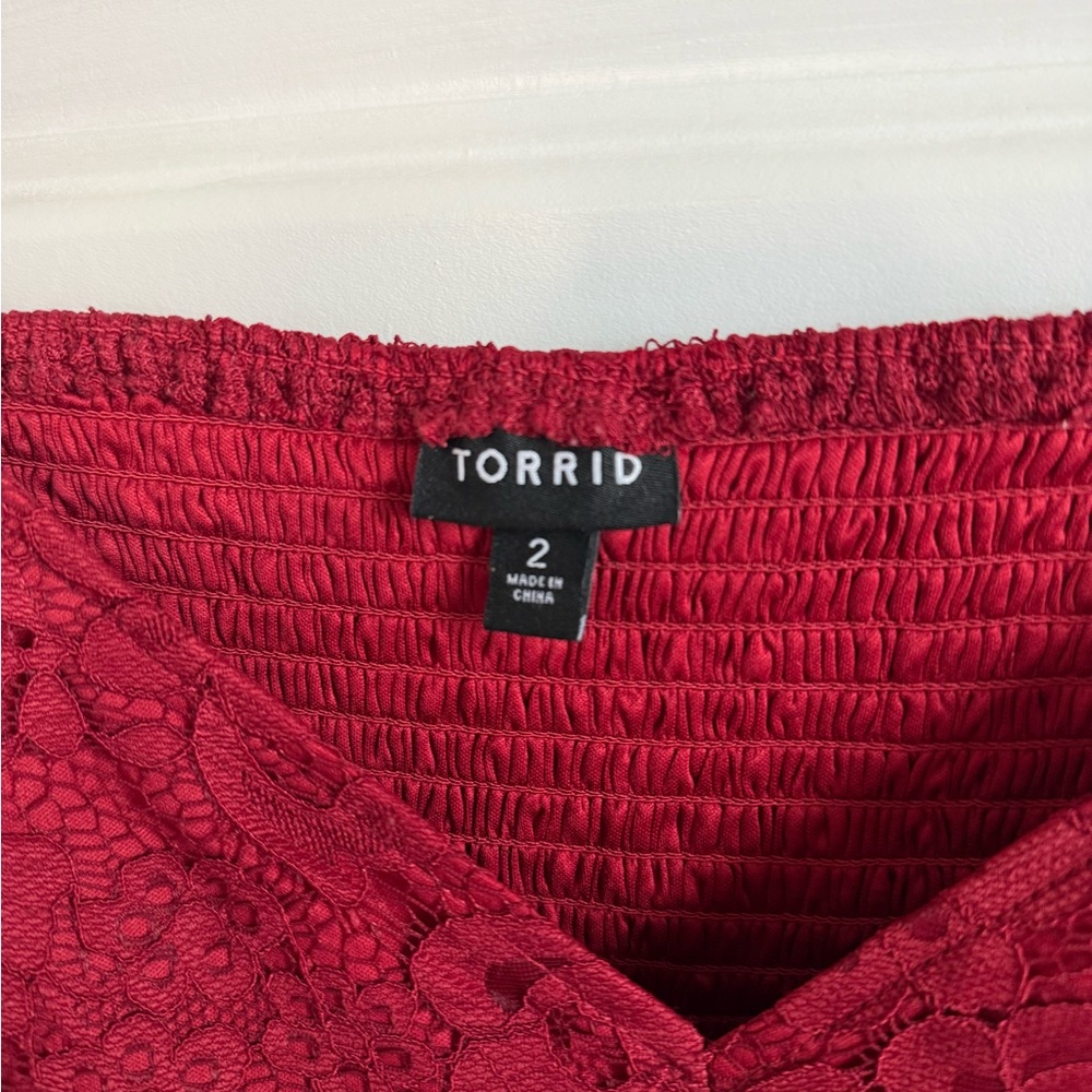 Torrid Red Lace Floral Blouse - Picture 5 of 9